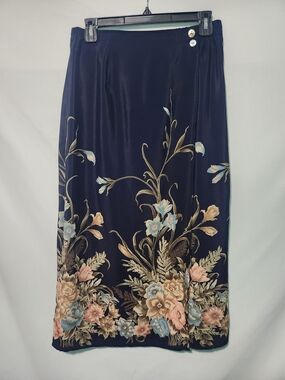 Vintage Bice Dark Blue Floral Skirt. Size 10